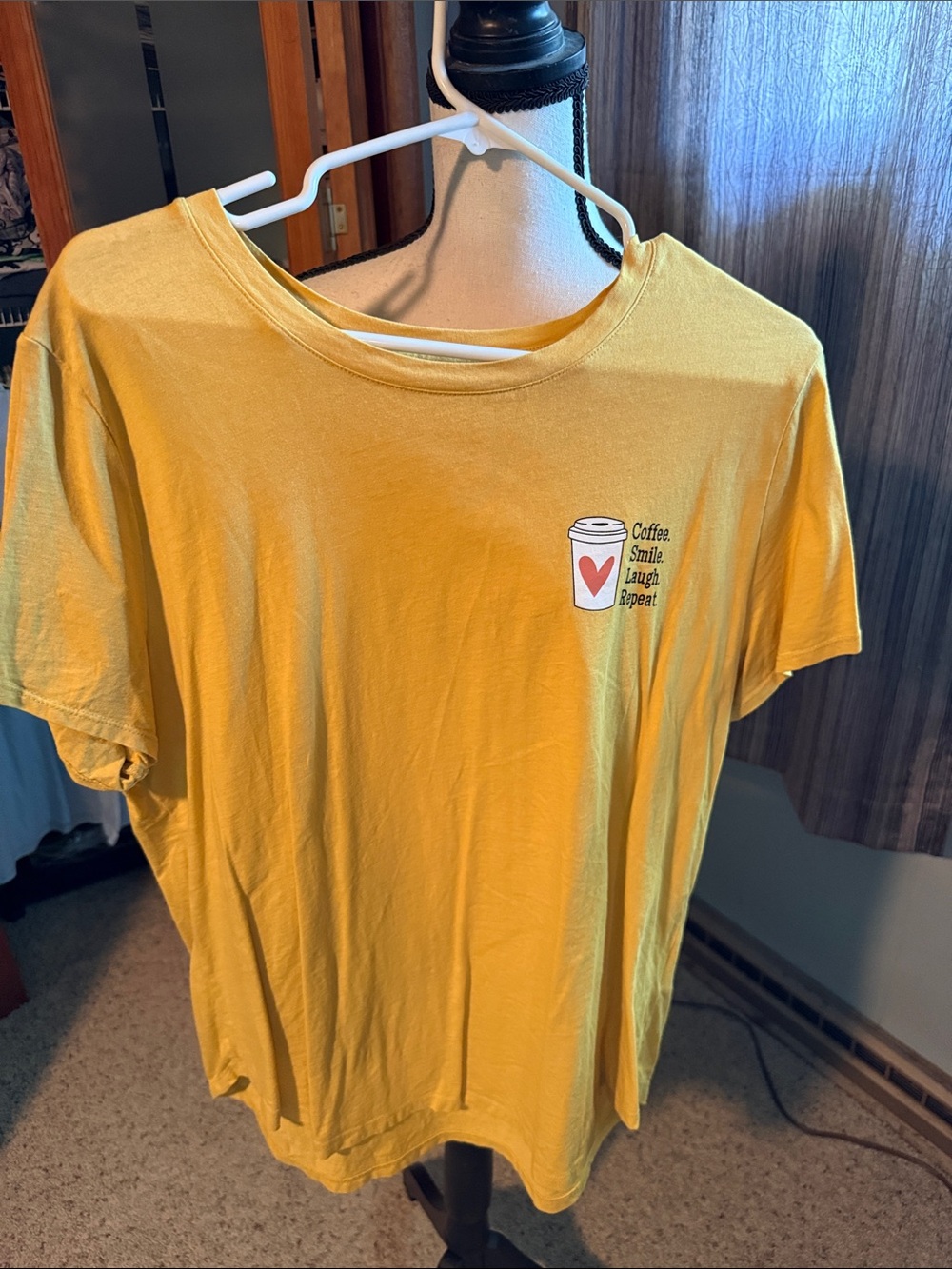 Old Navy Yellow Women's Graphic Tee with Coffee Cup
